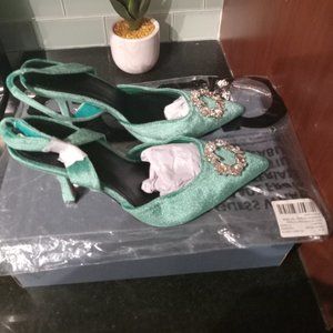 Green Suede Slingback Pumps